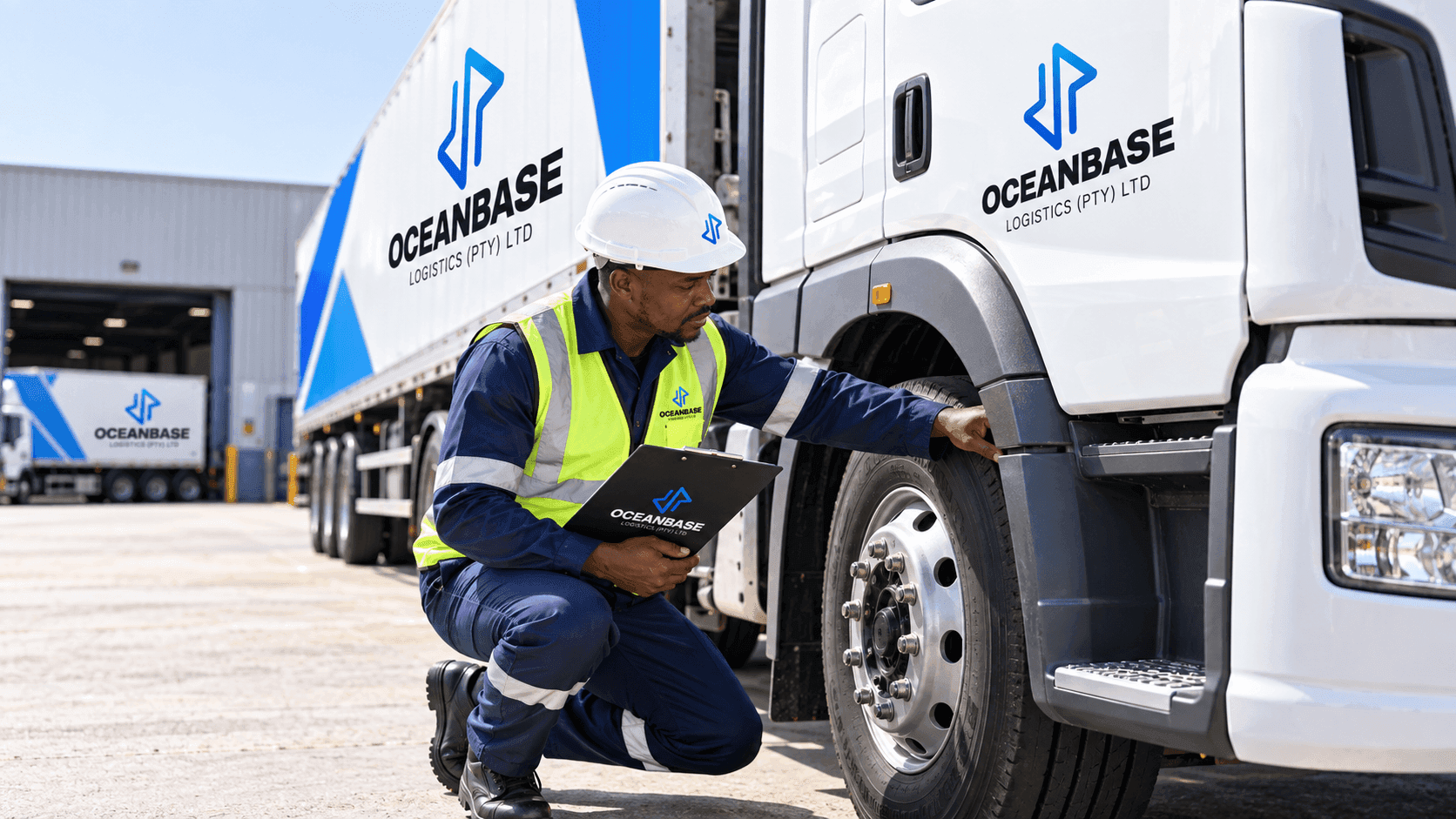 Technician inspecting a truck