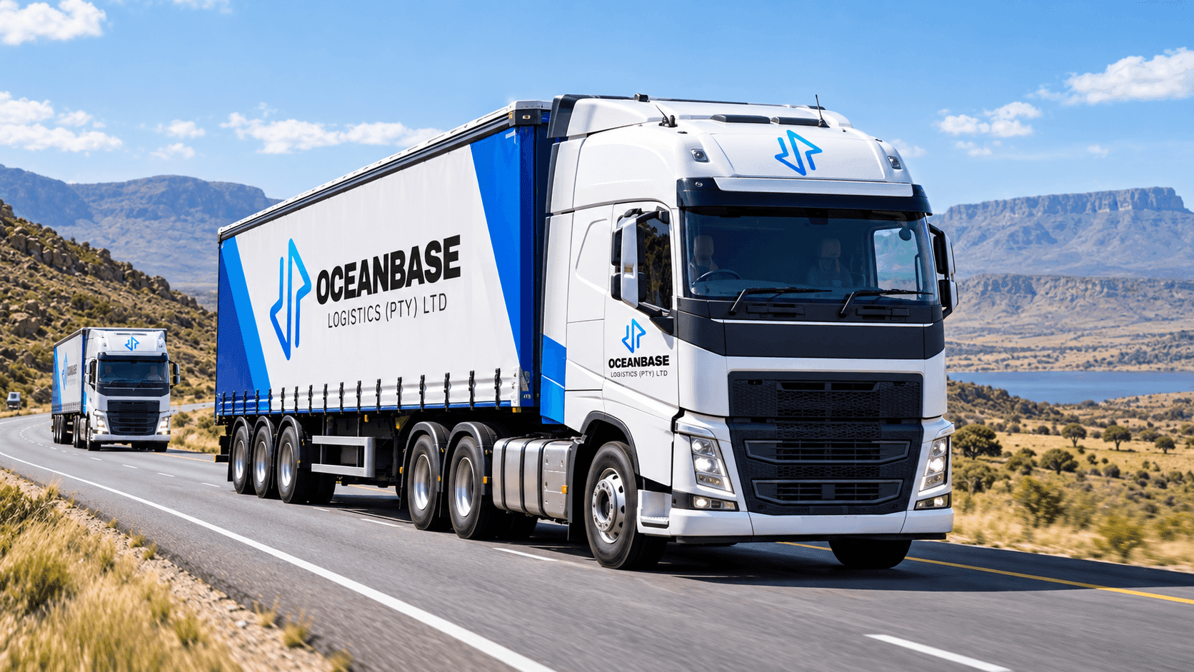 Trucks travelling a regional highway across open country