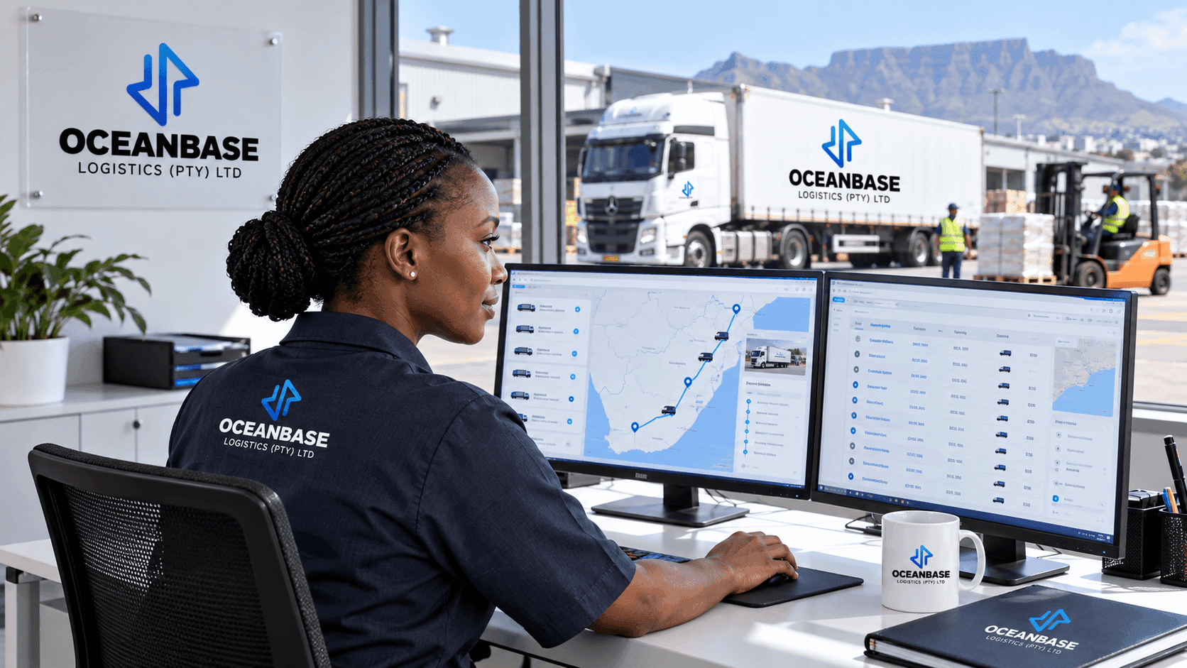 Logistics coordinator monitoring shipments on a screen