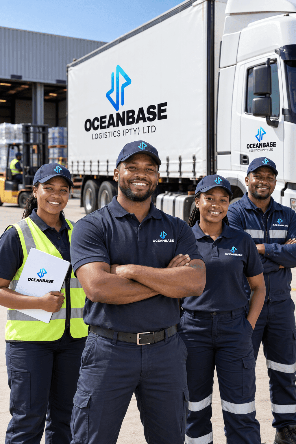 Oceanbase operations team standing beside a company truck