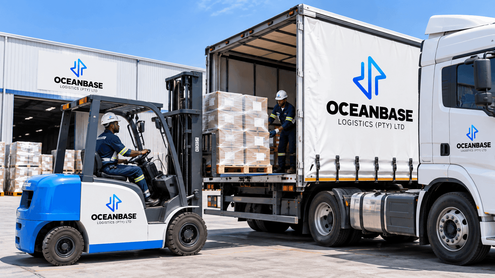Forklift loading pallets onto a truck