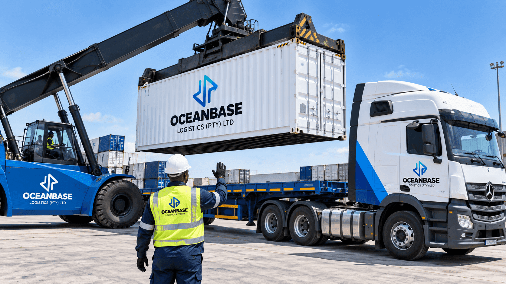 Container being loaded onto a trailer at a yard