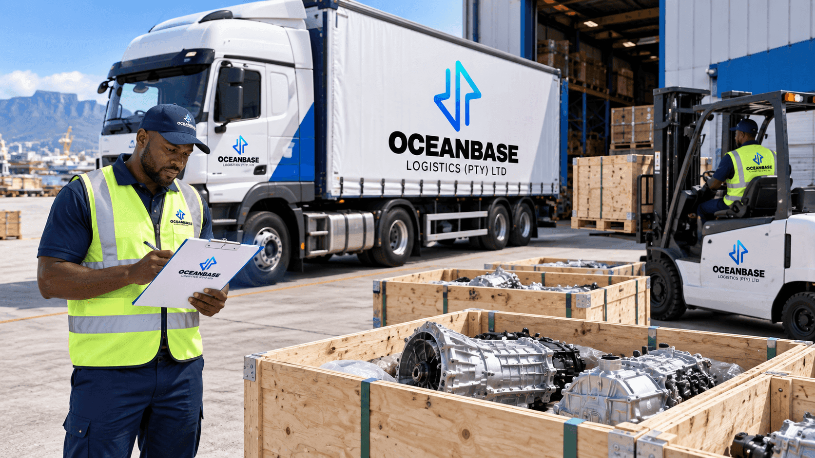 Automotive parts crated and staged for dispatch