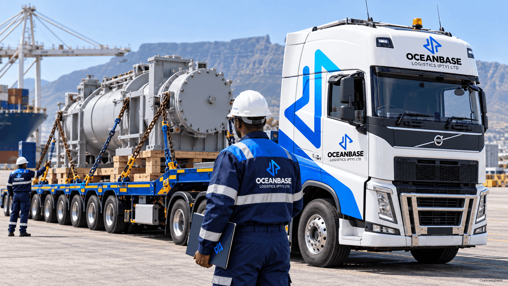 Industrial machinery secured on a trailer
