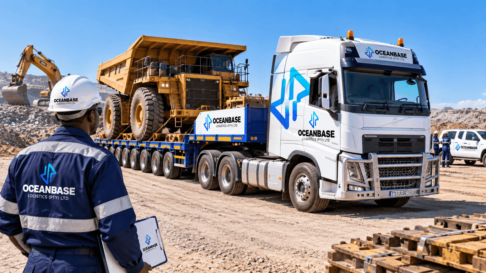 Heavy equipment and materials staged for transport to a mining site