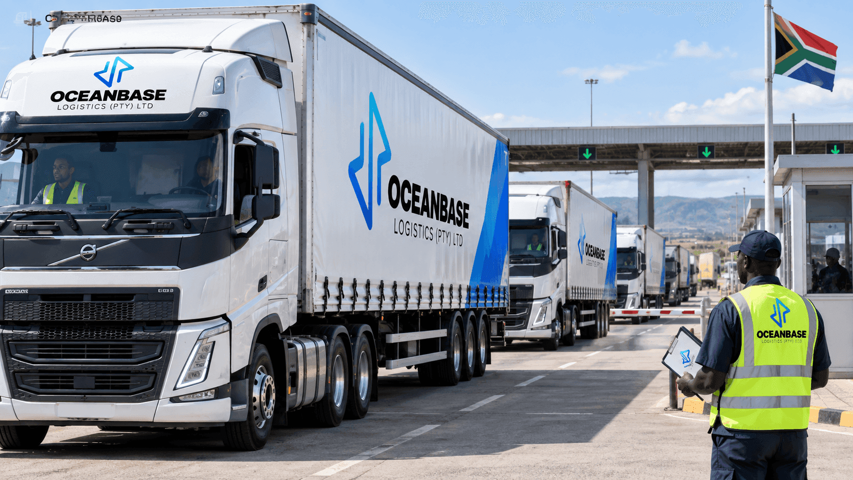 Trucks queued at a border crossing