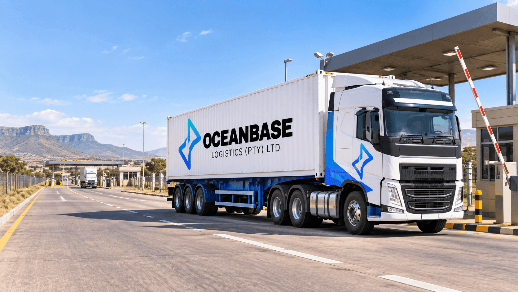 Trucks travelling a regional route toward a border crossing