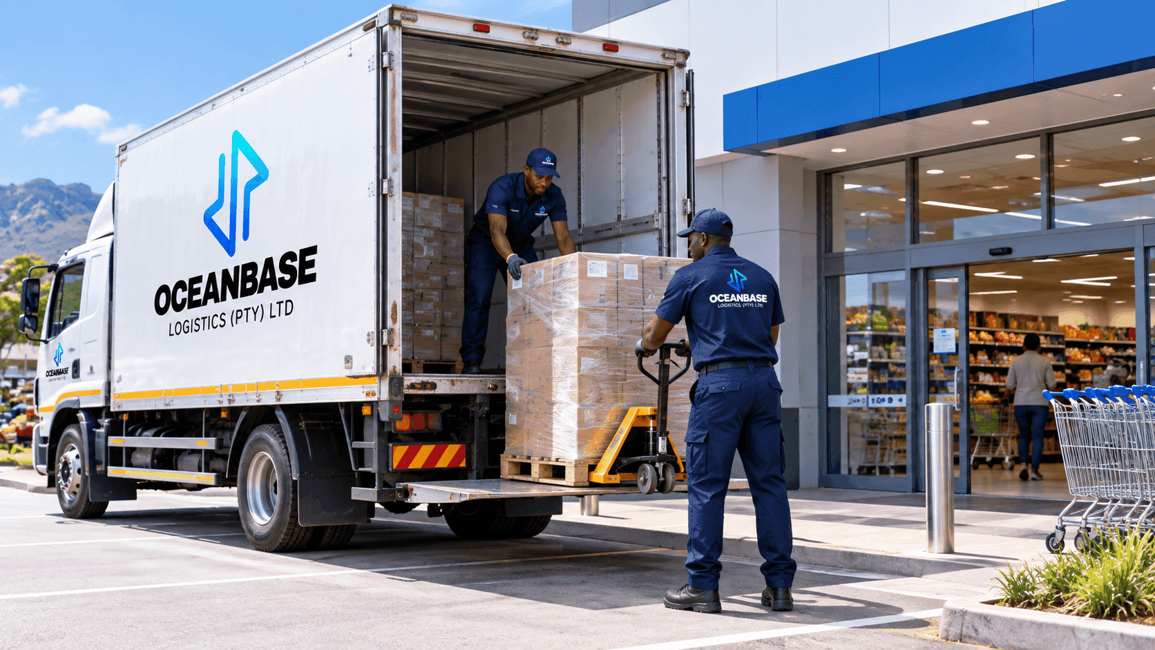 Delivery truck unloading at a retail store