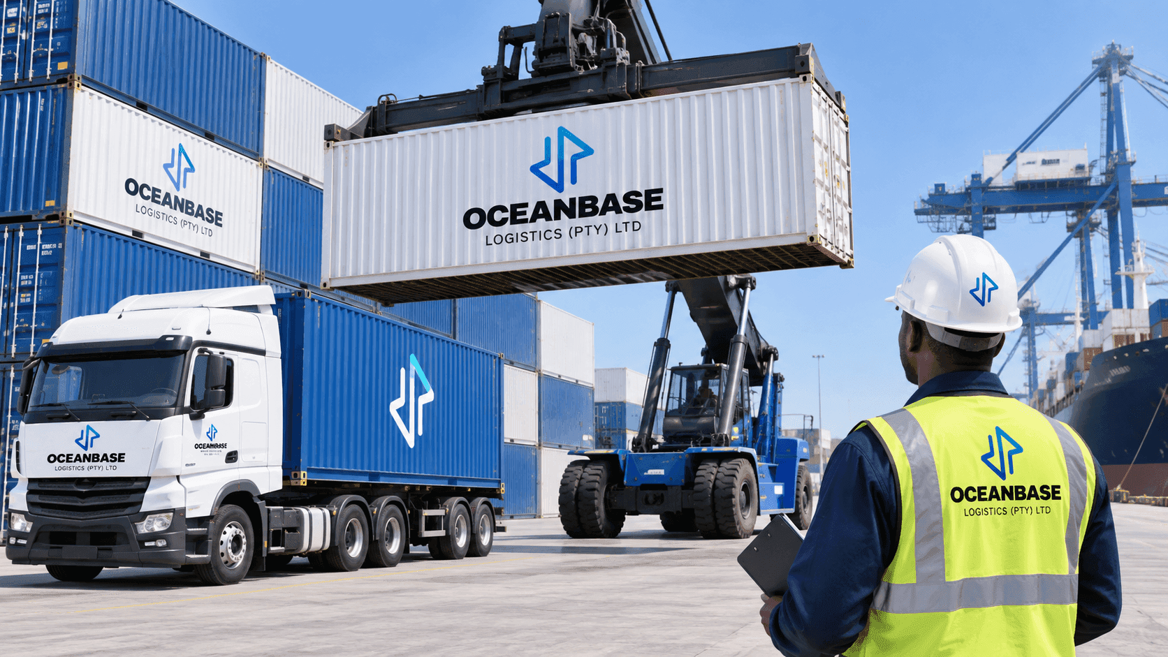 Shipping containers stacked at a terminal