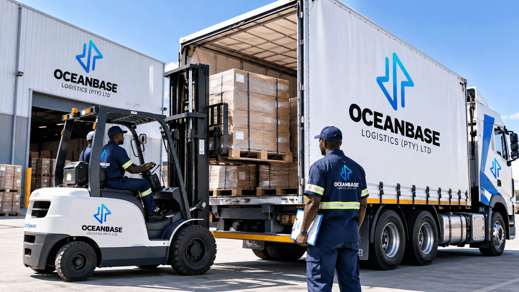 Cargo being loaded onto a truck at a loading bay